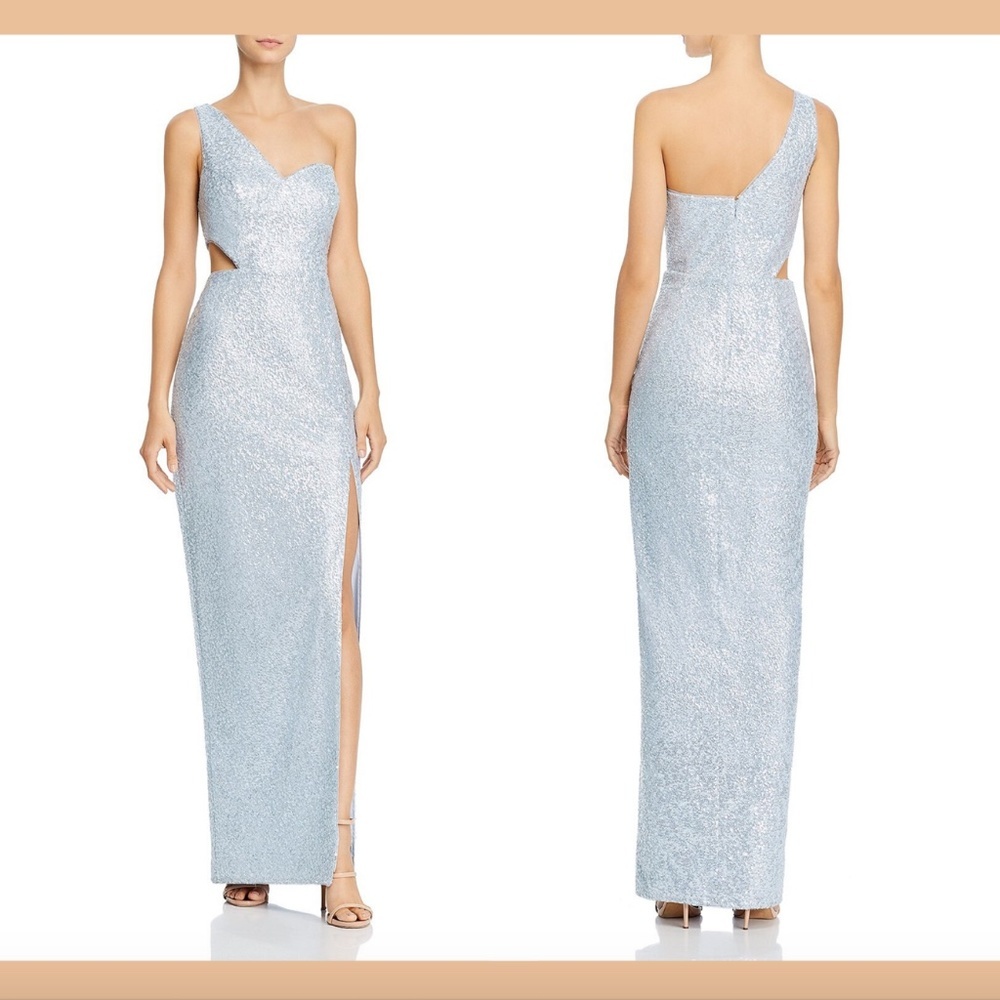 NWT $265 Aidan by Aidan Mattox One-Shoulder Sequin Gown Mist [ SZ‎ 8 ] #E923